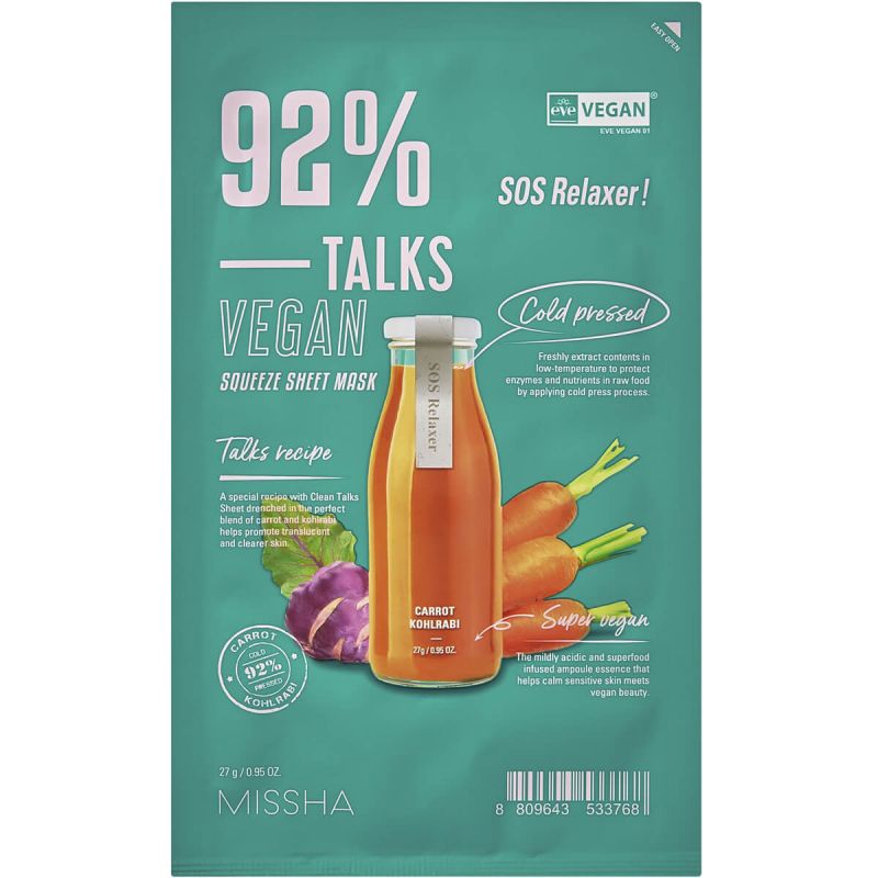 Missha Talks Vegan Squeeze Sheet Mask Sos Relaxer