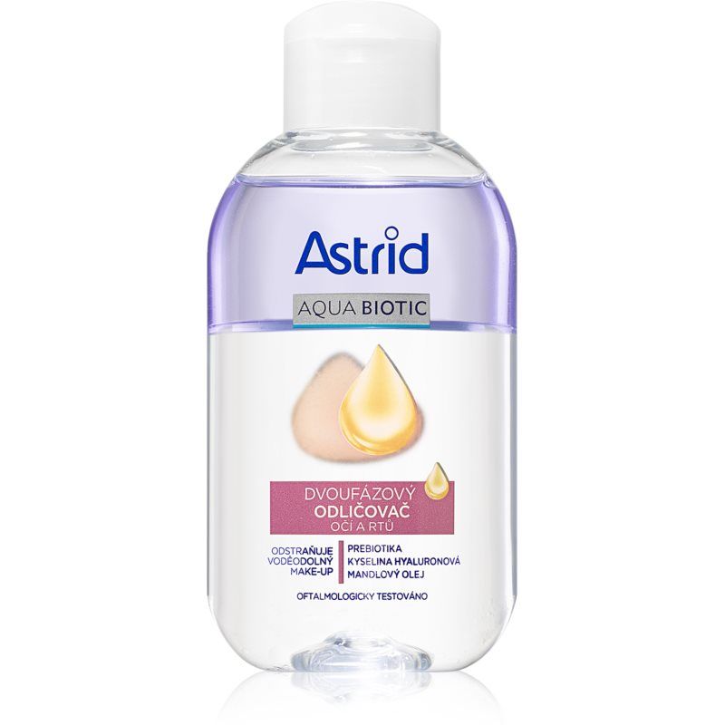 Astrid Aqua Biotic kaksivaiheinen meikinpoistoaine silmille ja huulille 125 ml