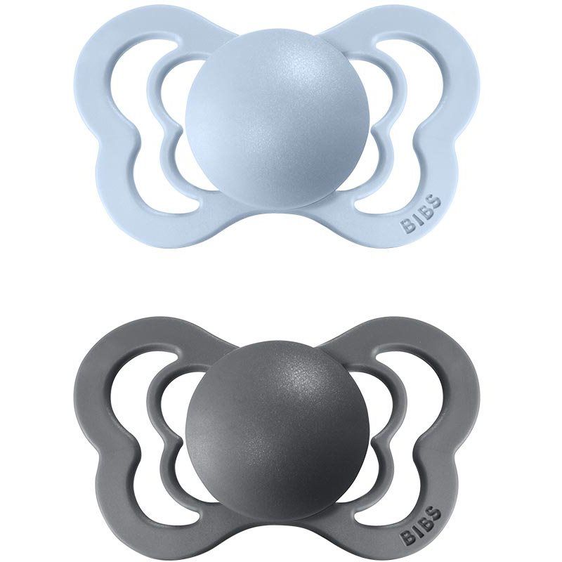 BIBS Couture Silicone Size 2: 6+ months tutti Iron / Baby Blue 2 kpl