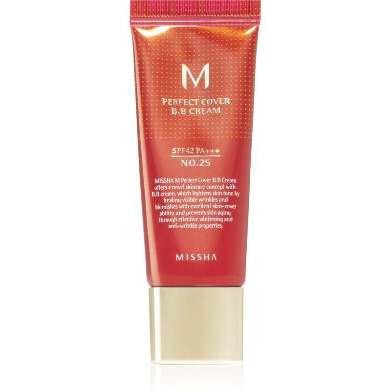 Missha M Perfect Cover erittäin korkean suojakertoimen BB-voide Pieni Pakkaus Sävy No. 25 Warm Beige SPF 42/PA+++ 20 ml