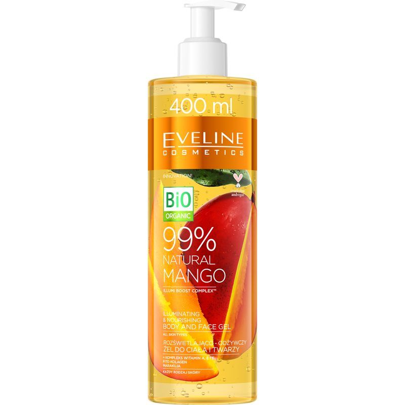 Eveline Cosmetics Bio Organic Natural Mango Elvyttävä Ja Kosteuttava Geeli Kaikille Ihotyypeille 400 ml
