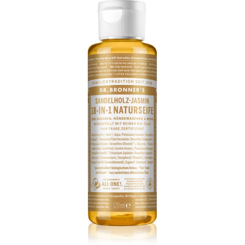 Dr. Bronner’s Sandalwood & Jasmine yleiskäyttöinen nestesaippua 120 ml