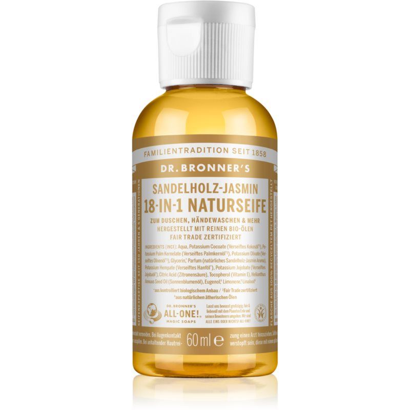 Dr. Bronner’s Sandalwood & Jasmine yleiskäyttöinen nestesaippua 60 ml