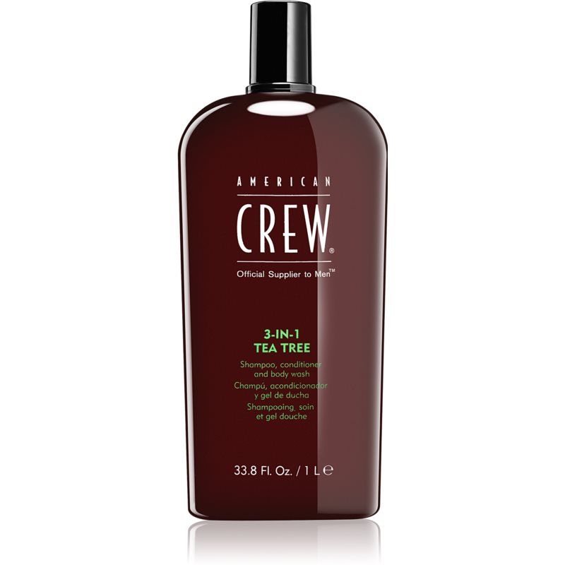 American Crew Hair & Body 3-IN-1 Tea Tree shampoo, hoitoaine ja suihkugeeli 3in1 Miehille 1000 ml