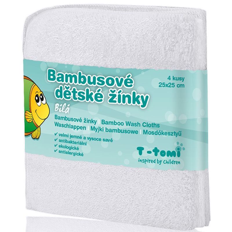T-TOMI Bamboo Washcloth White pesuliina 25x25 cm 4 kpl