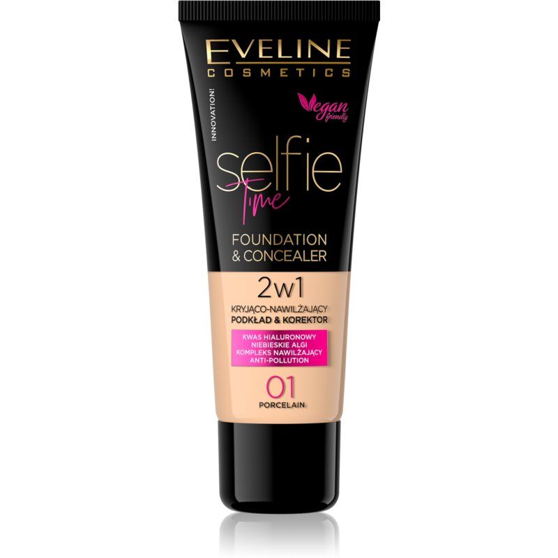Eveline Cosmetics Selfie Time meikkivoide ja peitevoide 2in1 sävy 01 Porcelain 30 ml