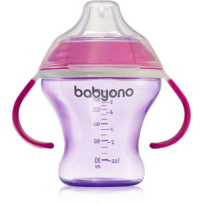 BabyOno Take Care Non-spill Cup with Soft Spout harjoitusmuki varustettu pidikkeellä Purple 3 m+ 180 ml