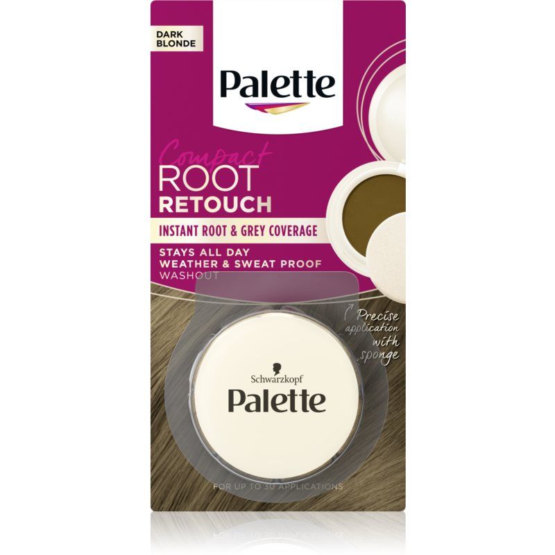 Schwarzkopf Palette Compact Root Retouch sävyttävä hiussuihke tyvikasvun ja harmaiden hiusten peittämiseen puuterimainen vaikutus sävy Dark Blonde 3 g
