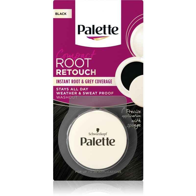 Schwarzkopf Palette Compact Root Retouch sävyttävä hiussuihke tyvikasvun ja harmaiden hiusten peittämiseen puuterimainen vaikutus sävy Black 3 g