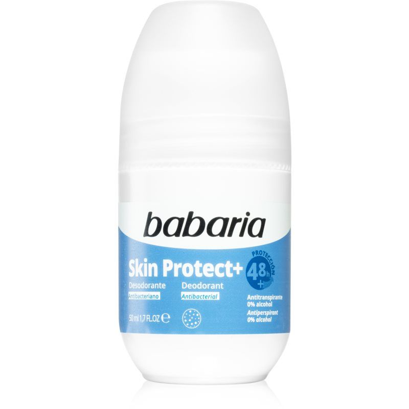 Babaria Deodorant Skin Protect+ roll-on-deodorantti sisältää antibakteerisen ainesosan 50 ml