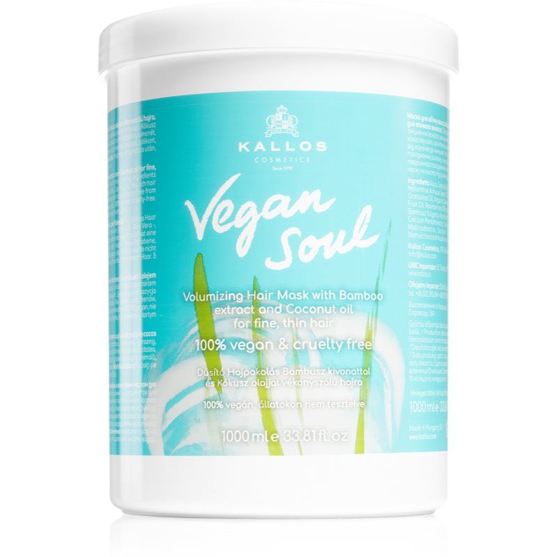 Kallos Vegan Soul Volumizing ravitseva naamio hiusten volyymia lisäävä 1000 ml