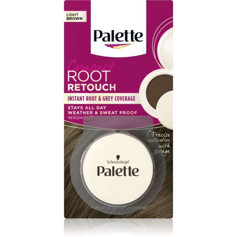 Schwarzkopf Palette Compact Root Retouch sävyttävä hiussuihke tyvikasvun ja harmaiden hiusten peittämiseen puuterimainen vaikutus sävy Light Brown 3 g