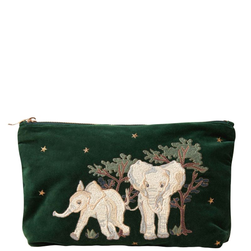 Elizabeth Scarlett Baby Elephant Conservation Forest Velvet Everyday Pouch