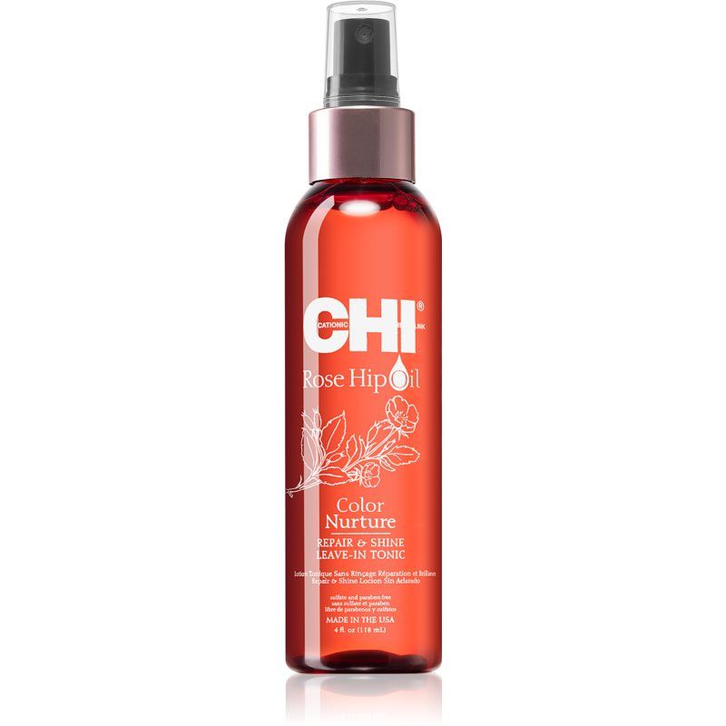 CHI Rose Hip Oil Repair and Shine Leave-in hoitovesi värjätyille ja vaurioituneille hiuksille 118 ml