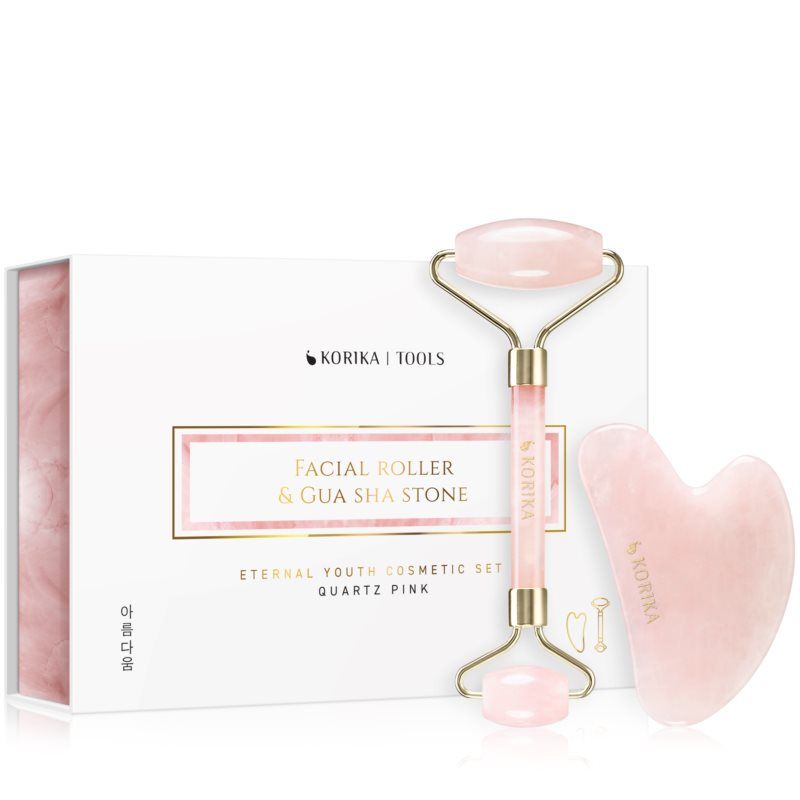 KORIKA Tools Face Roller & Gua Sha hierontarulla kasvoille ja hierontaväline Quartz Pink
