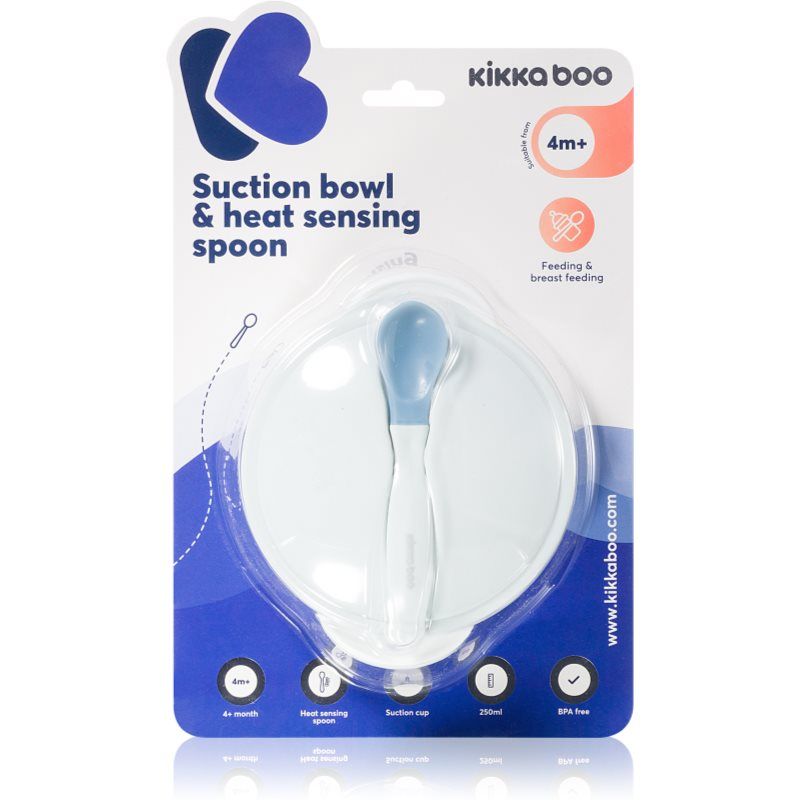 Kikkaboo Suction Bowl & Heat Sensing Spoon ruokailusetti 4 m+ Blue 2 kpl