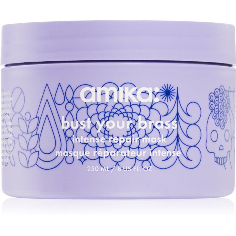 amika Bust Your Brass Cool Blonde tehokas uudistava naamio vaaleille ja harmaille hiuksille 250 ml