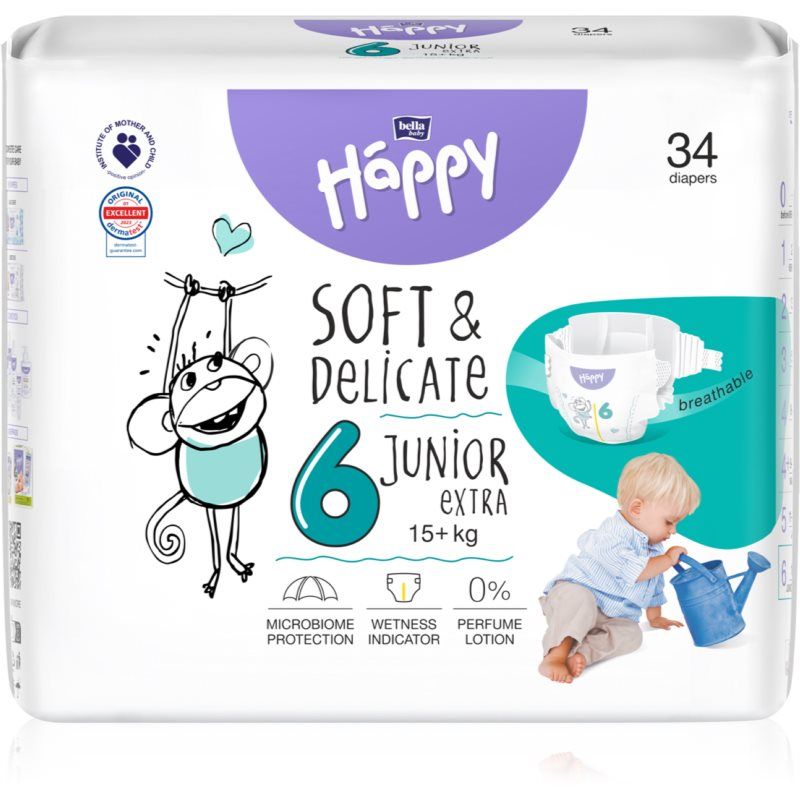 BELLA Baby Happy Soft&Delicate Size 6 Junior Extra kertakäyttövaipat 15+ kg 34 kpl