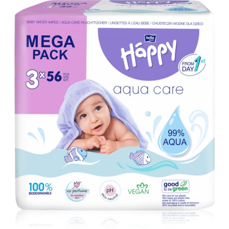 BELLA Baby Happy Aqua care puhdistavat kosteuspyyhkeet lapsille 3x56 kpl