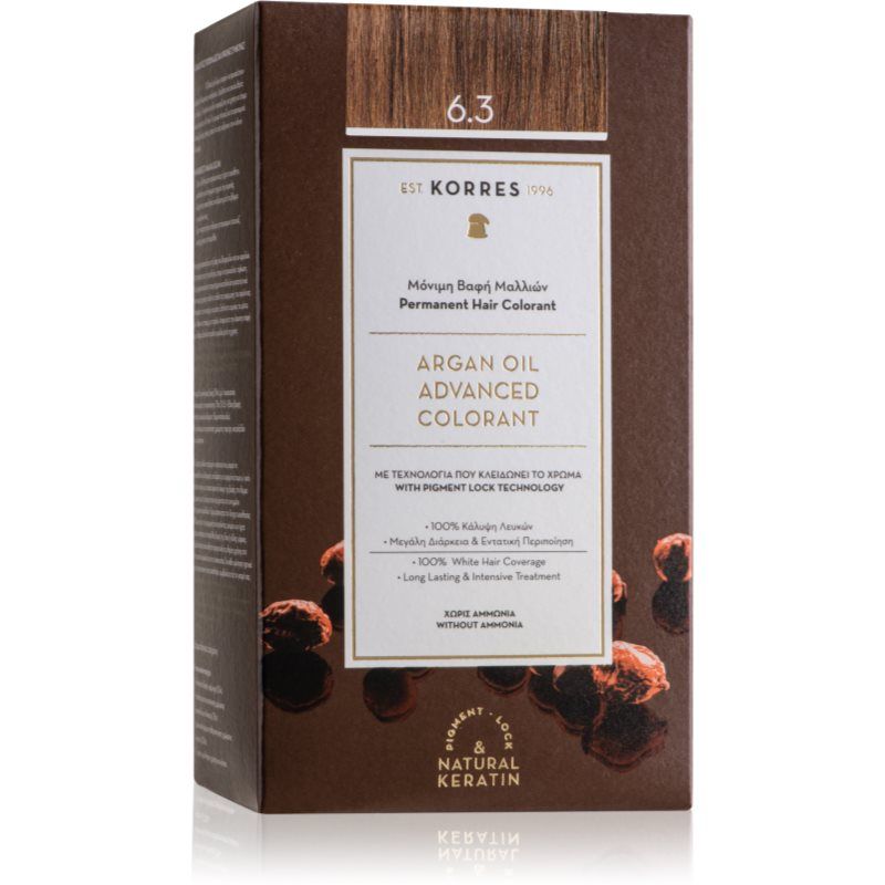 Korres Argan Oil kestohiusväri sisältää arganöljyä sävy 6.3 Golden / Honey Dark Blonde 50 ml