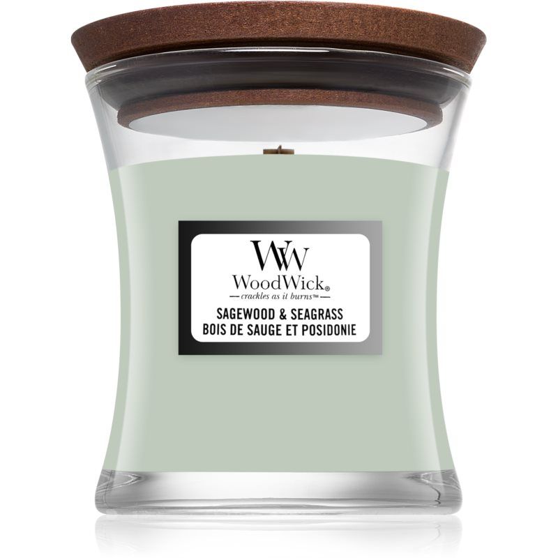 Woodwick Sagewood & Seagrass tuoksukynttilä sisältää puusydämen 85 g