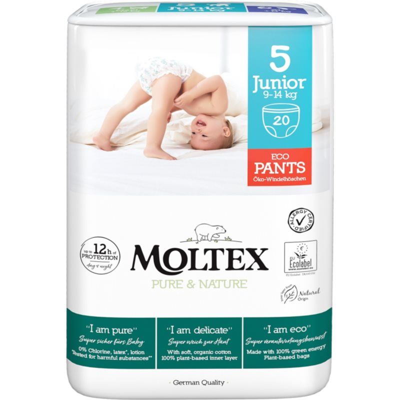Moltex Pure & Nature Junior Size 5 kertakäyttöiset housuvaipat 9-14 kg 20 kpl