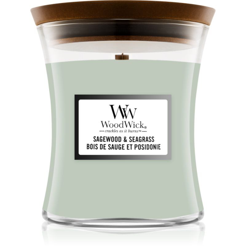 Woodwick Sagewood & Seagrass tuoksukynttilä sisältää puusydämen 275 g