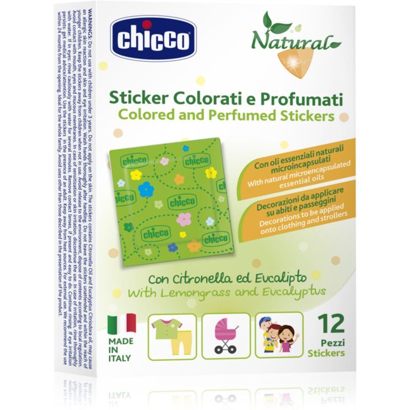 Chicco Natural Colored and Perfumed Stickers hyönteisenpistoja estävät tarrat 3 y+ 12 kpl