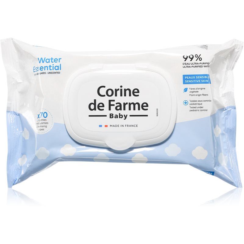 Corine de farme Water Wipes hellävaraiset vauvan kosteuspyyhkeet 70 kpl