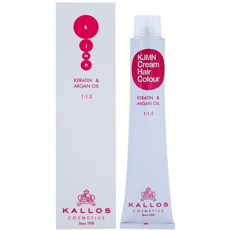 Kallos KJMN Professional Cream Hair Colour Keratin & Argan Oil hiusväri sisältää keratiinia ja arganöljyä sävy 7.74 Oak 100 ml