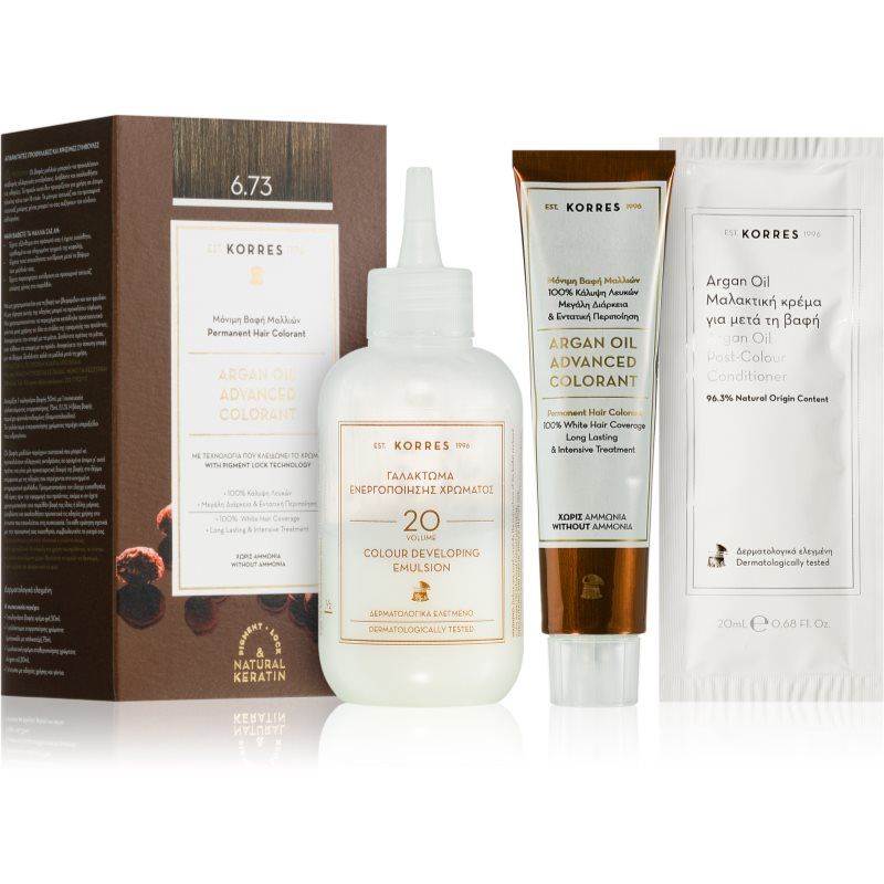 Korres Argan Oil kestohiusväri sisältää arganöljyä sävy 6.73 Golden Cocoa 50 ml