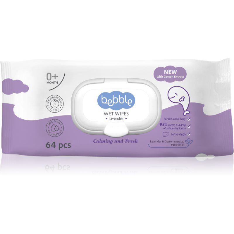 Bebble Wet Wipes Lavender lasten kosteuspyyhkeet vartalolle 0+ 64 kpl