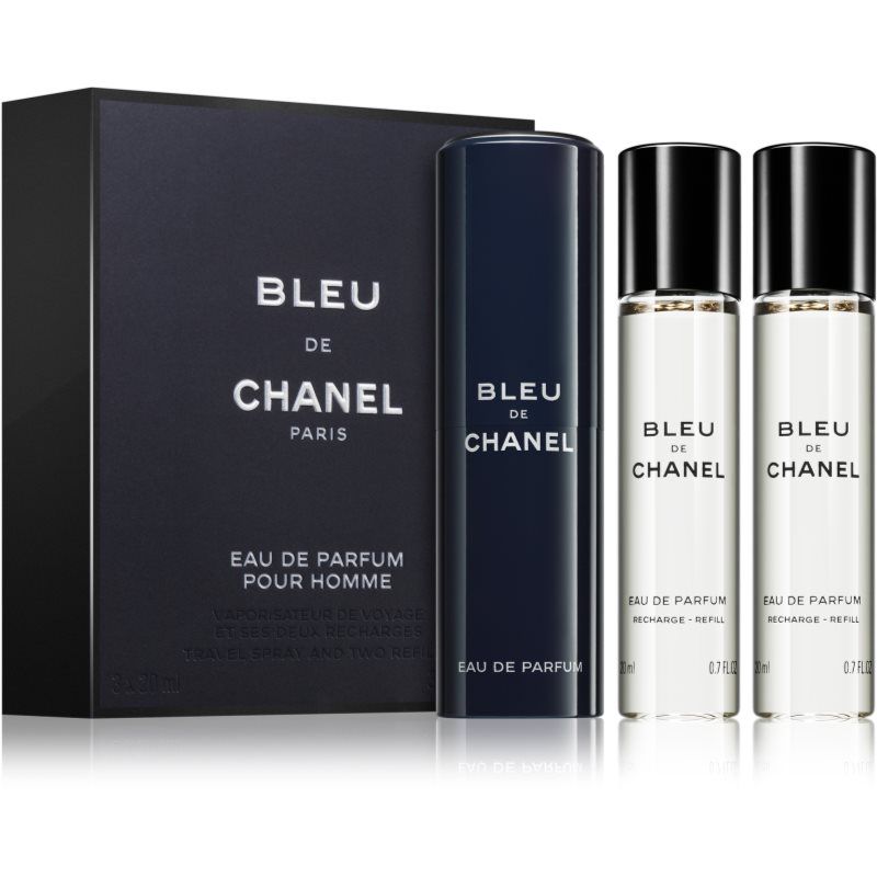 Chanel Bleu de Chanel travel Eau de Parfum (1x uudelleentäytettävä + 2x täyttöpakkaus) miehille 3 x 20 ml
