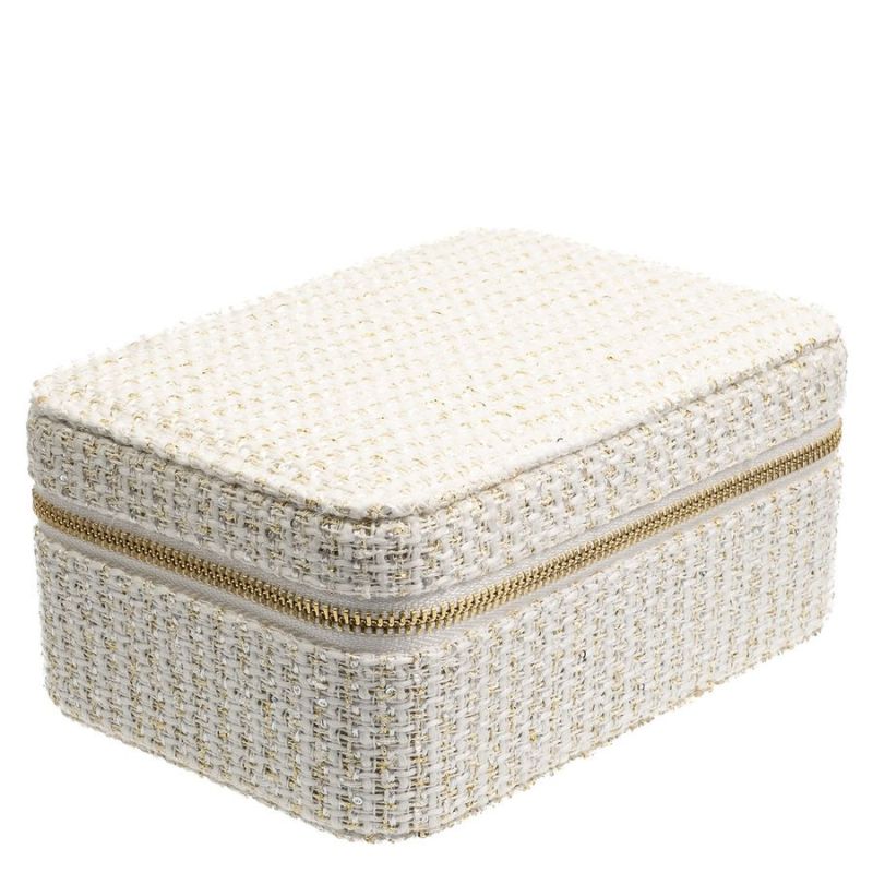 DARK Tweed Jewellery Box – Off White With Gold