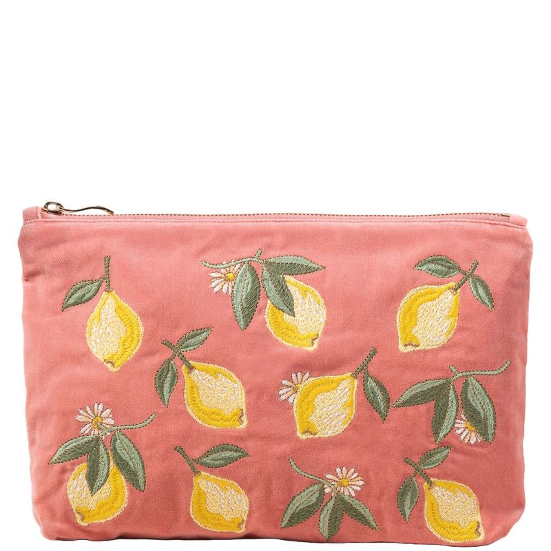 Elizabeth Scarlett Lemon Blossom Coral Velvet Everyday Pouch