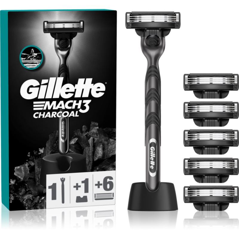 Gillette Mach3 Charcoal ladyshaver ja teline + vaihtoterät 6 kpl